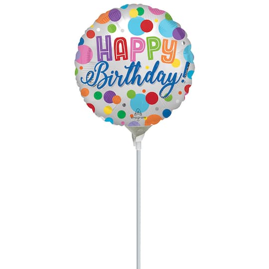 9" Satin Happy Birthday Orbs Stick Balloon By Anagram | 9" x 9" x 3" | Michaels®